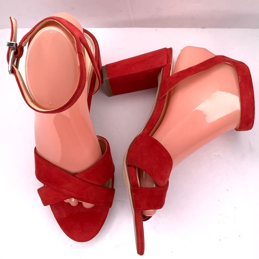 Jessica Simpson Niara Elegant Red Suede Women's Strap Block Heel Sandals Sz 8M